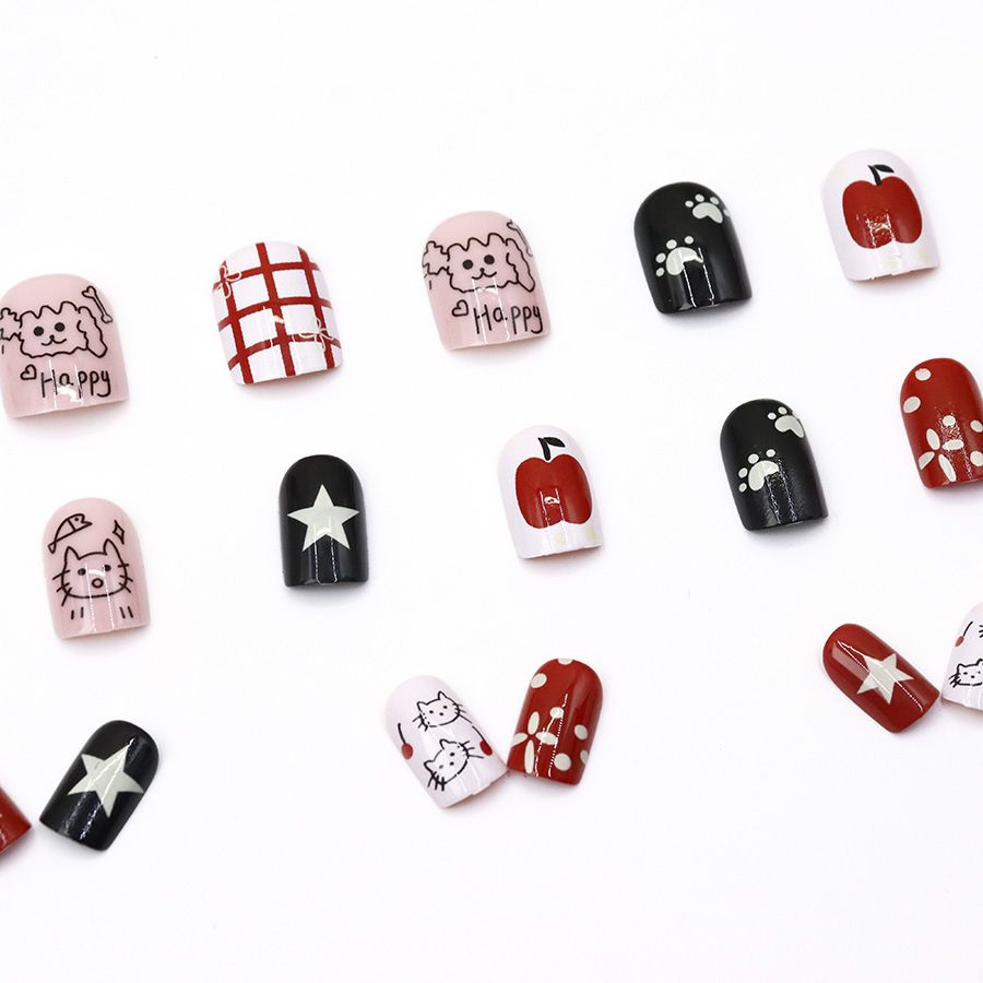 Childlike graffiti, kitten, dopamine, Korean girl, sweet and cool ins, 24 pieces of nail art, wearable nail patches
