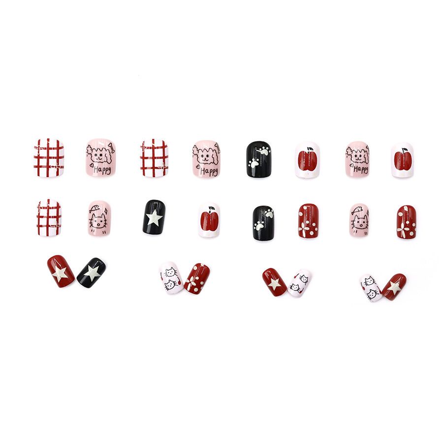 Childlike graffiti, kitten, dopamine, Korean girl, sweet and cool ins, 24 pieces of nail art, wearable nail patches