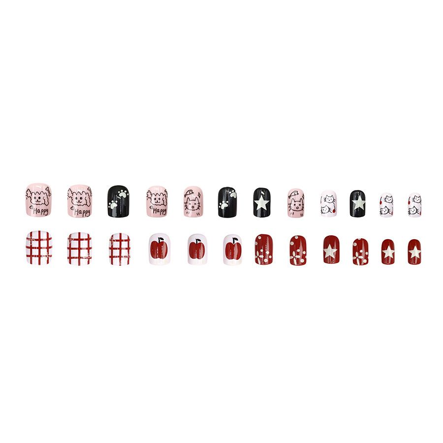 Childlike graffiti, kitten, dopamine, Korean girl, sweet and cool ins, 24 pieces of nail art, wearable nail patches