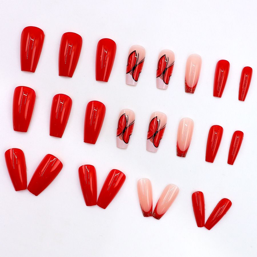 European and American red ballet nail sparkle powder French butterfly pure color nail plate temperament small niche elegant wear nail