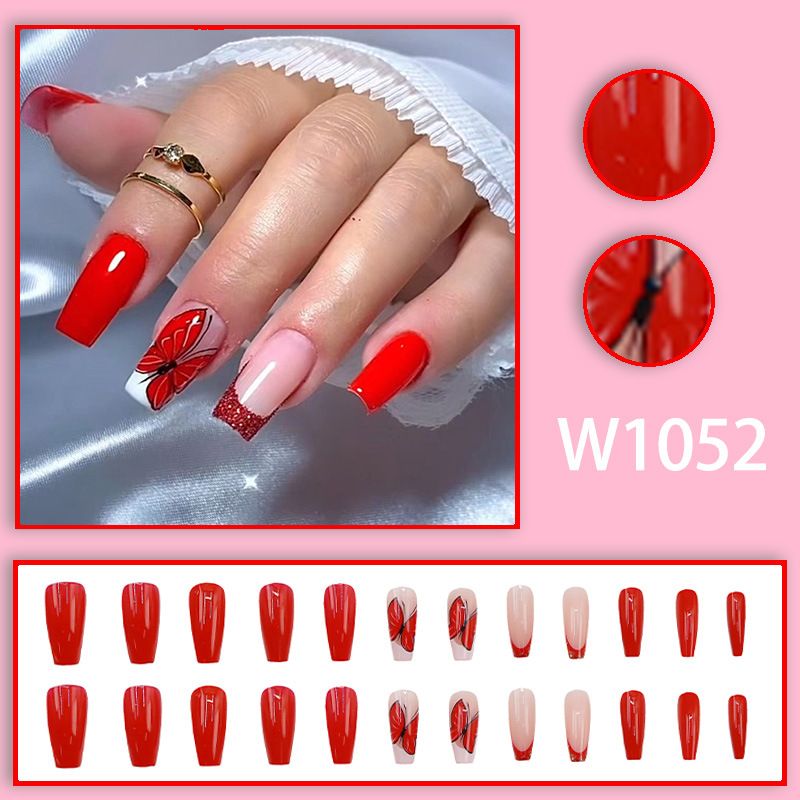 European and American red ballet nail sparkle powder French butterfly pure color nail plate temperament small niche elegant wear nail
