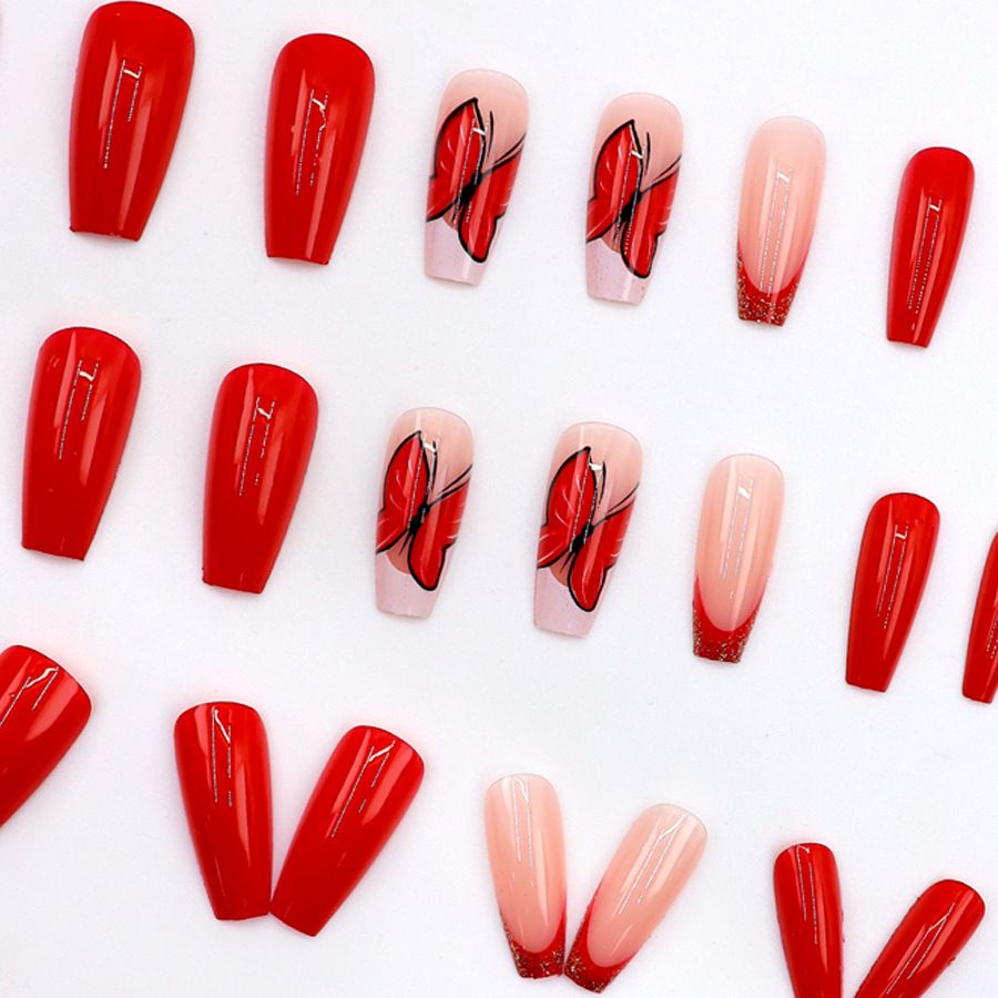 European and American red ballet nail sparkle powder French butterfly pure color nail plate temperament small niche elegant wear nail