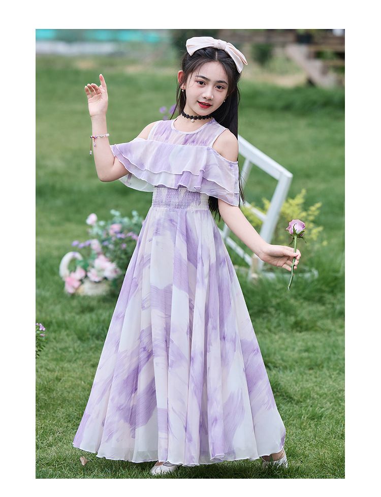 Girls' summer dress 2025 new style fashionable thin princess dress girls' medium-sized children's chiffon long dress