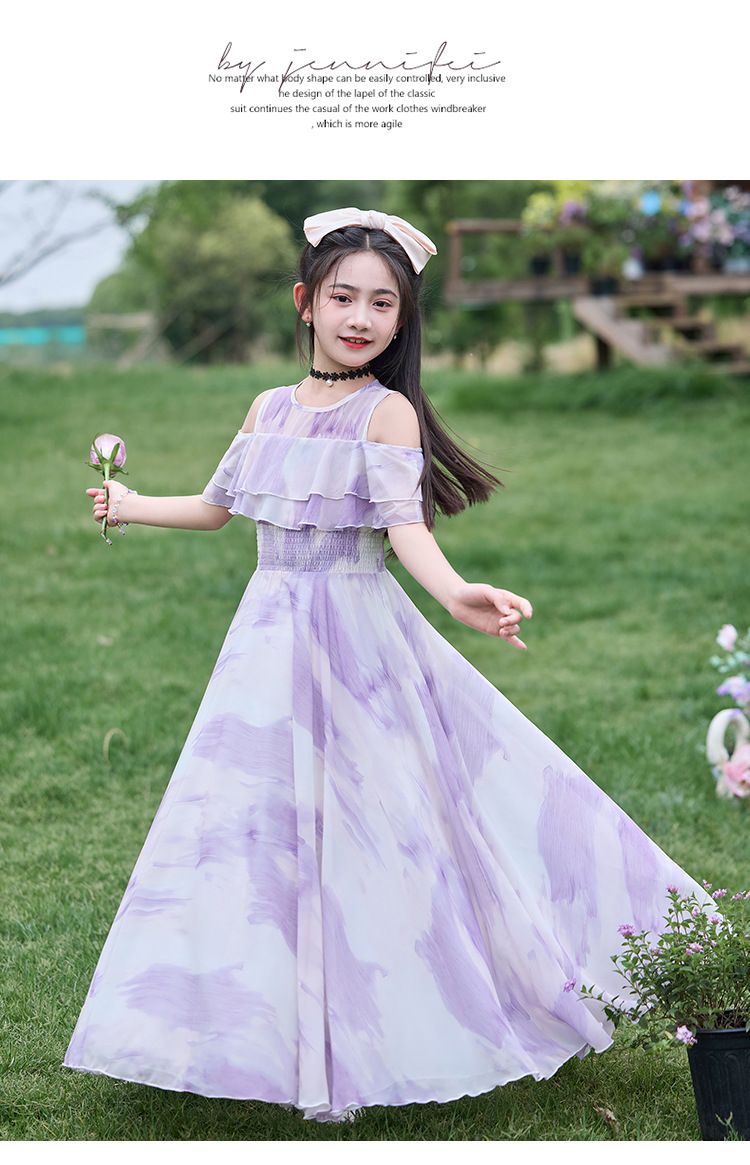 Girls' summer dress 2025 new style fashionable thin princess dress girls' medium-sized children's chiffon long dress