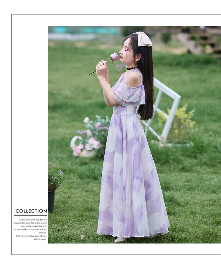 Girls' summer dress 2025 new style fashionable thin princess dress girls' medium-sized children's chiffon long dress