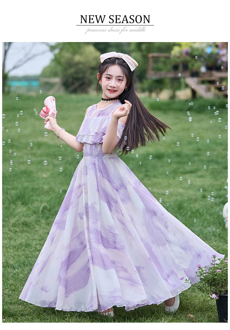 Girls' summer dress 2025 new style fashionable thin princess dress girls' medium-sized children's chiffon long dress