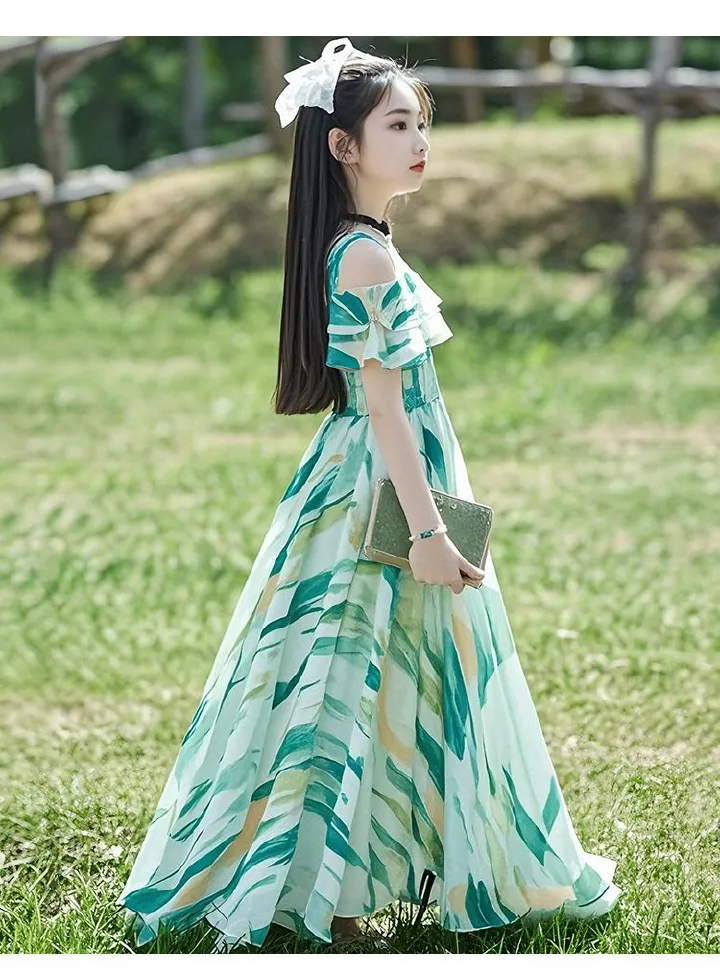 Girls' dress summer 2025 new style long dress children's fashionable princess dress girl chiffon beach dress