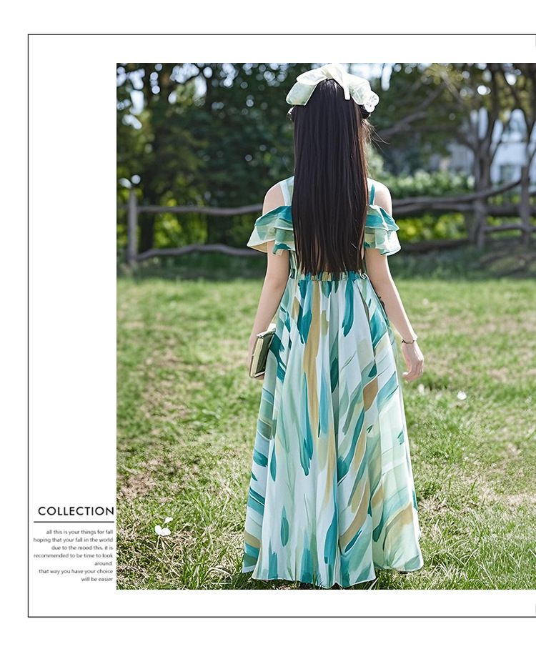 Girls' dress summer 2025 new style long dress children's fashionable princess dress girl chiffon beach dress