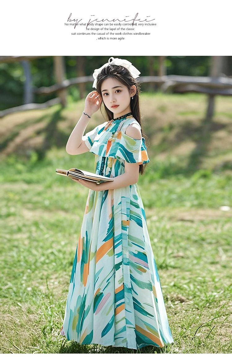 Girls' dress summer 2025 new style long dress children's fashionable princess dress girl chiffon beach dress