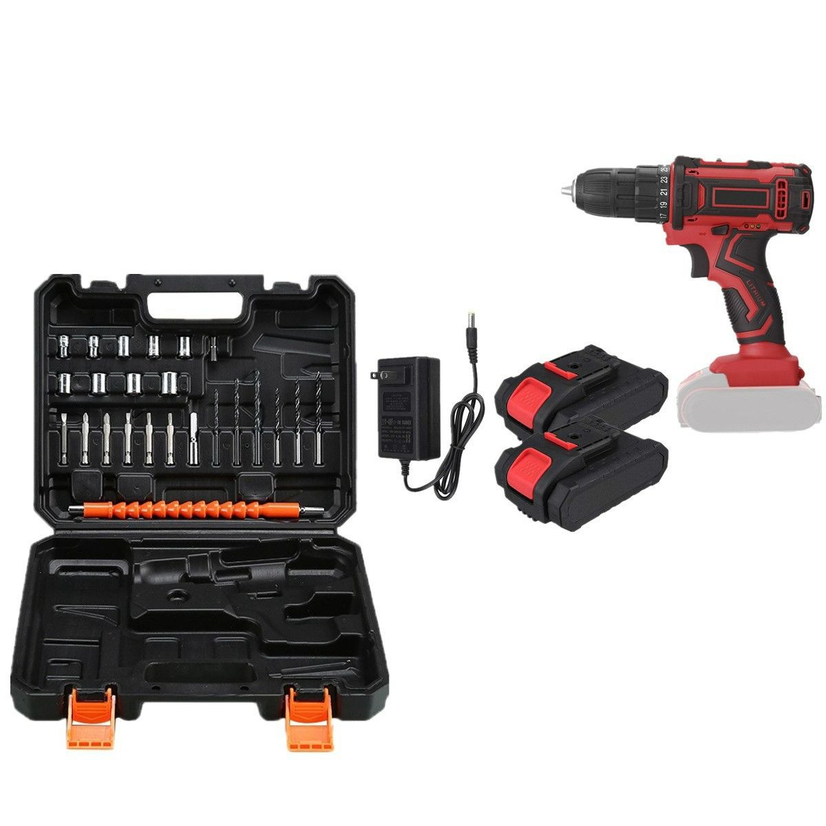 24Pcs Cordless Drill Set, 21V Power Drill set with 2 Batteries and Charger, Full Home Power Tool Kit，Household Tool Bag Set with Electric Drill Driver for Garden Office Repair Maintain