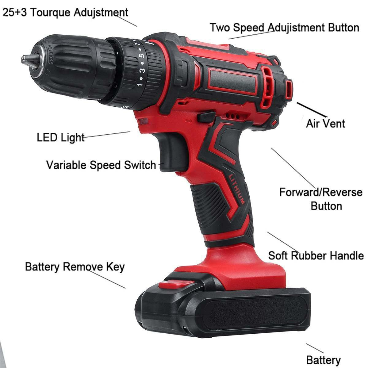 24Pcs Cordless Drill Set, 21V Power Drill set with 2 Batteries and Charger, Full Home Power Tool Kit，Household Tool Bag Set with Electric Drill Driver for Garden Office Repair Maintain
