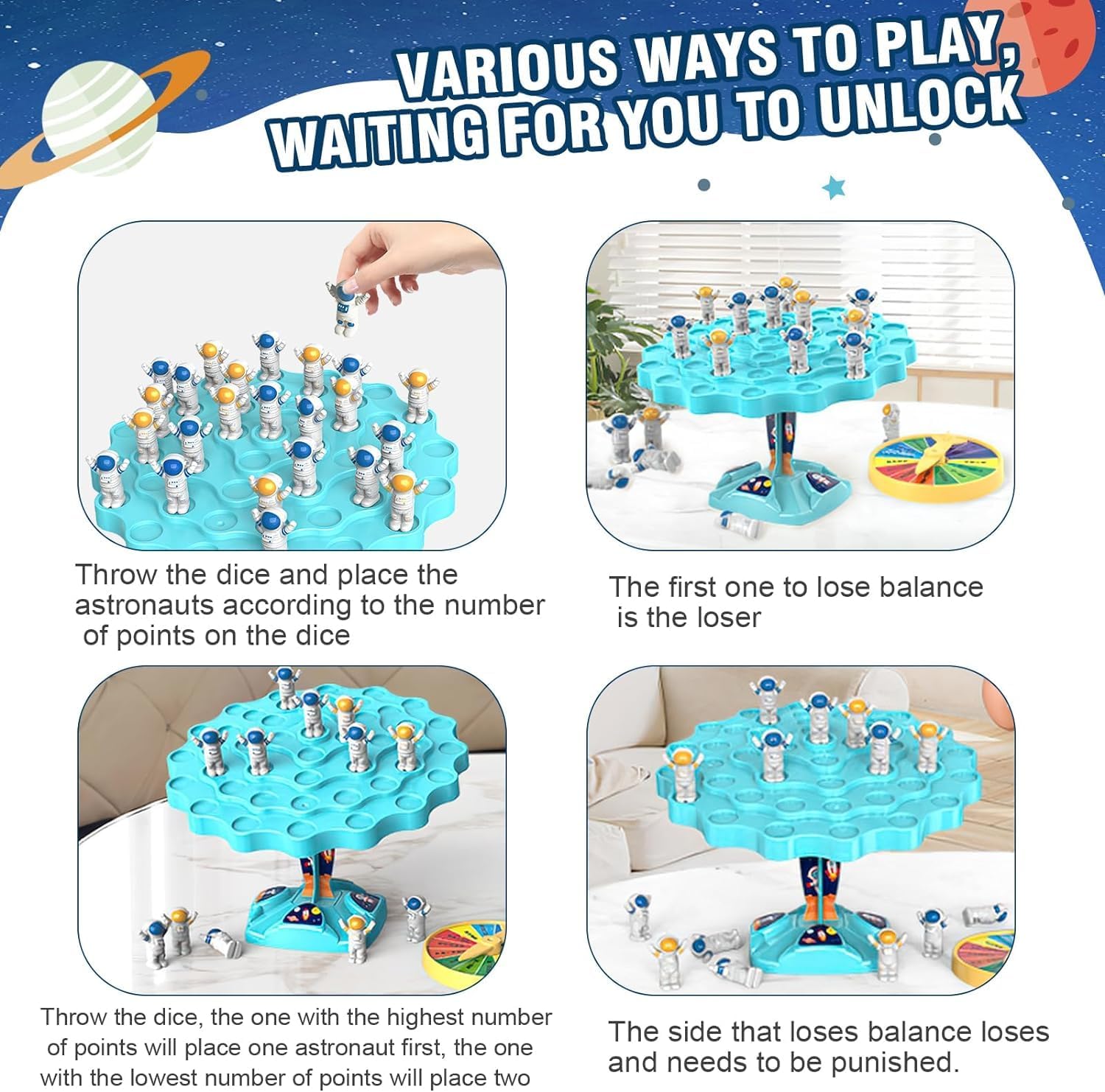 60Pcs  Astronaut Balance Game，Balance Board Game，Two-Player Balanced Tree Board Game, Montessori Astronaut Balance Tree Educational Toys, Children Desktop Game Gift for Boys Girls