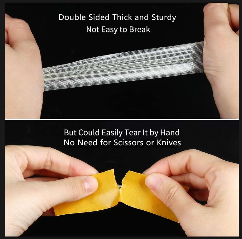 5cmx 20m Double Sided Tape Strong and Tough,  Universal High Tack Strong Wall Adhesive with Fiberglass Mesh, Super Sticky Resistente Clear Tape, Easy Use Mounting Tape，Multipurpose Removable Residue-F