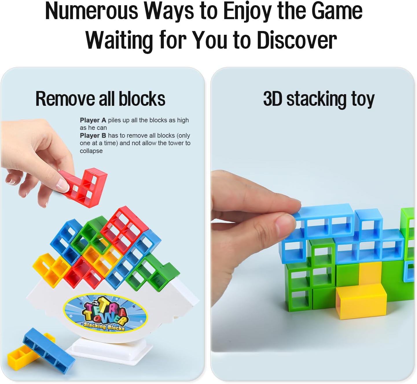 48 Pcs Tetra Tower Balance Stacking Blocks Game, Board Games for 2 Players+ Family Games, Parties, Travel, Kids & Adults Team Building Blocks Toy