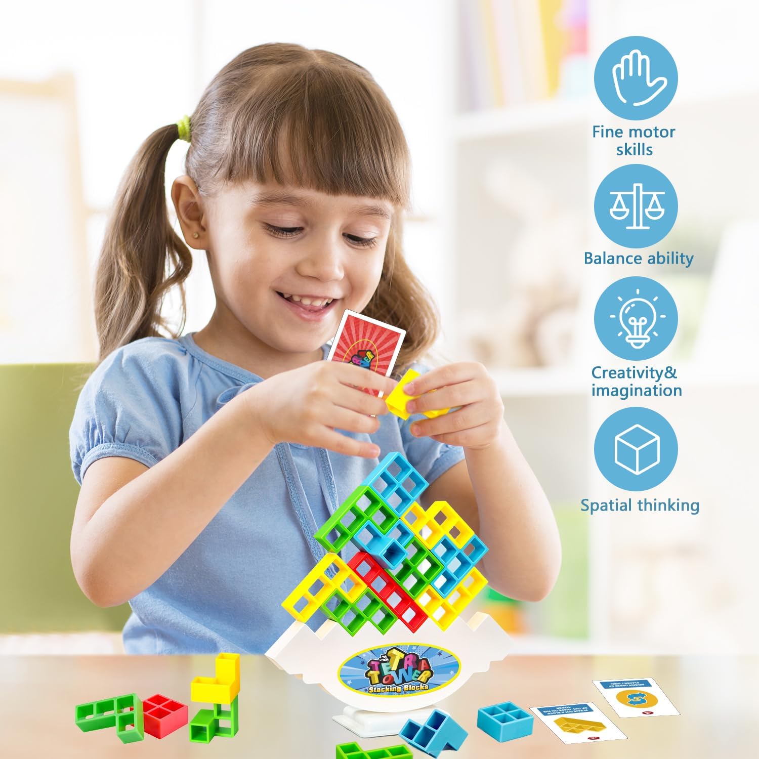 48 Pcs Tetra Tower Balance Stacking Blocks Game, Board Games for 2 Players+ Family Games, Parties, Travel, Kids & Adults Team Building Blocks Toy