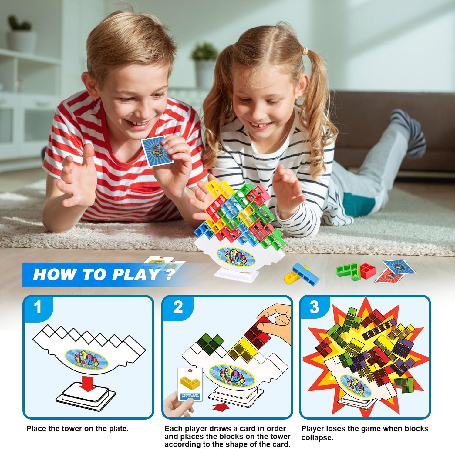 48 Pcs Tetra Tower Balance Stacking Blocks Game, Board Games for 2 Players+ Family Games, Parties, Travel, Kids & Adults Team Building Blocks Toy