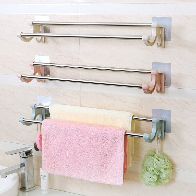 1 pcs 55cm self adhesive Double layer bathroom Towel Rack ， Stainless Steel Wall Mount Towel Rack ，Bar Stainless Steel Towel Rack，toilet rack Storage