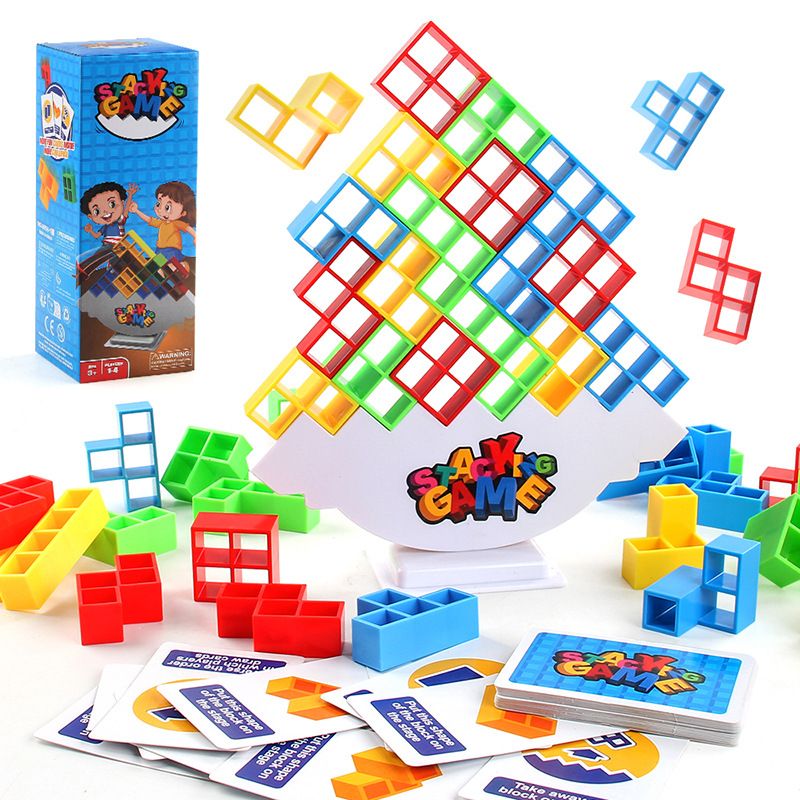 48 Pcs Tetra Tower Balance Stacking Blocks Game, Board Games for 2 Players+ Family Games, Parties, Travel, Kids & Adults Team Building Blocks Toy