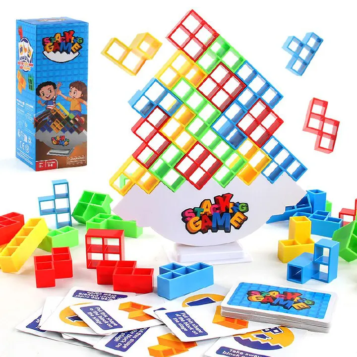48 Pcs Tetra Tower Balance Stacking Blocks Game, Board Games for 2 Players+ Family Games, Parties, Travel, Kids & Adults Team Building Blocks Toy