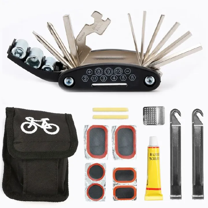 Bicycle Cycling Full Repair Toolkit With Pump, Puncture Kit, Toolkit And Frame Bag