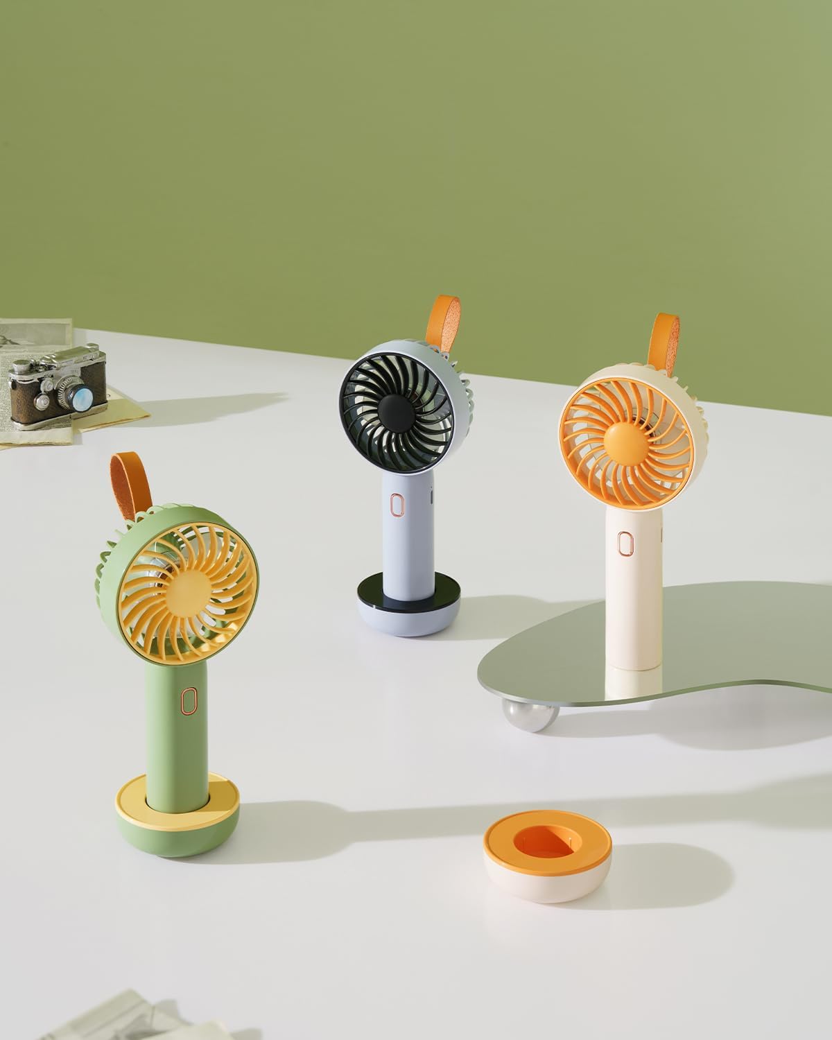 Retro Portable Fan, Mini Personal Handheld and Desktop with Base, 3 Powerful Speed, USB Rechargeable Fan for Travel, Summer, Outdoor, Indoor