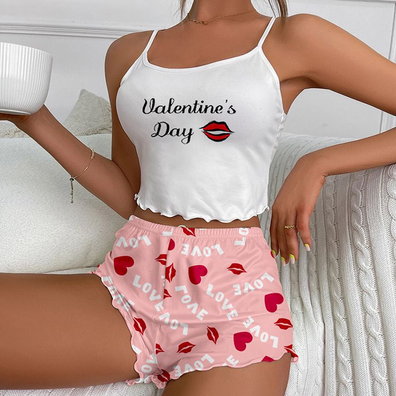 2 Pack Womens Cami Pajama Sets Cute Print Tank Top Pjs and Shorts Camisole Lounge Set