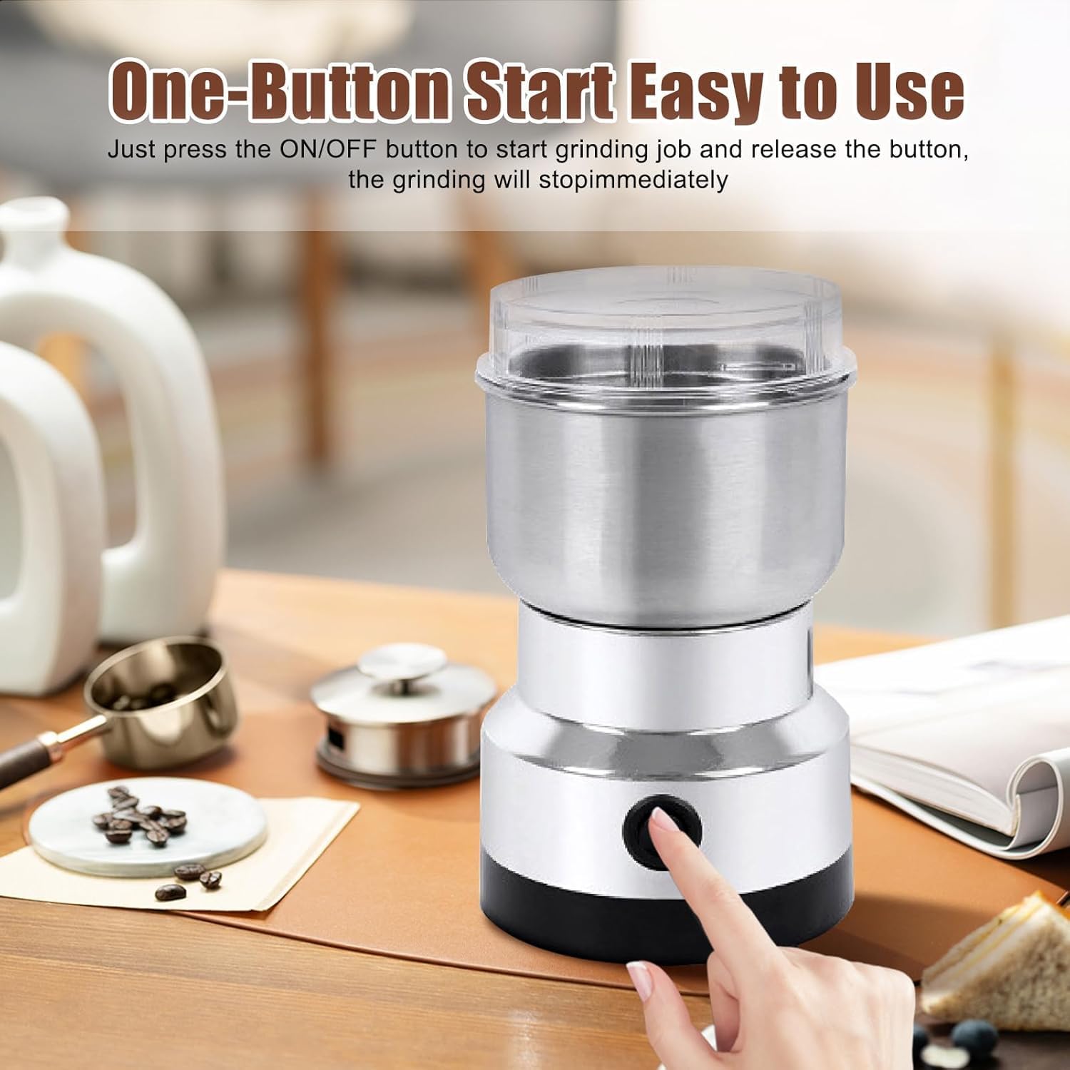 Spice Grinder, 150W Powerful Electric Coffee Bean Grinder with 4 Blades, Mini Home Grinder Smash Machine Spice Grinder Multi Function for Grain Nuts Seasoning Coffee Beans Spices