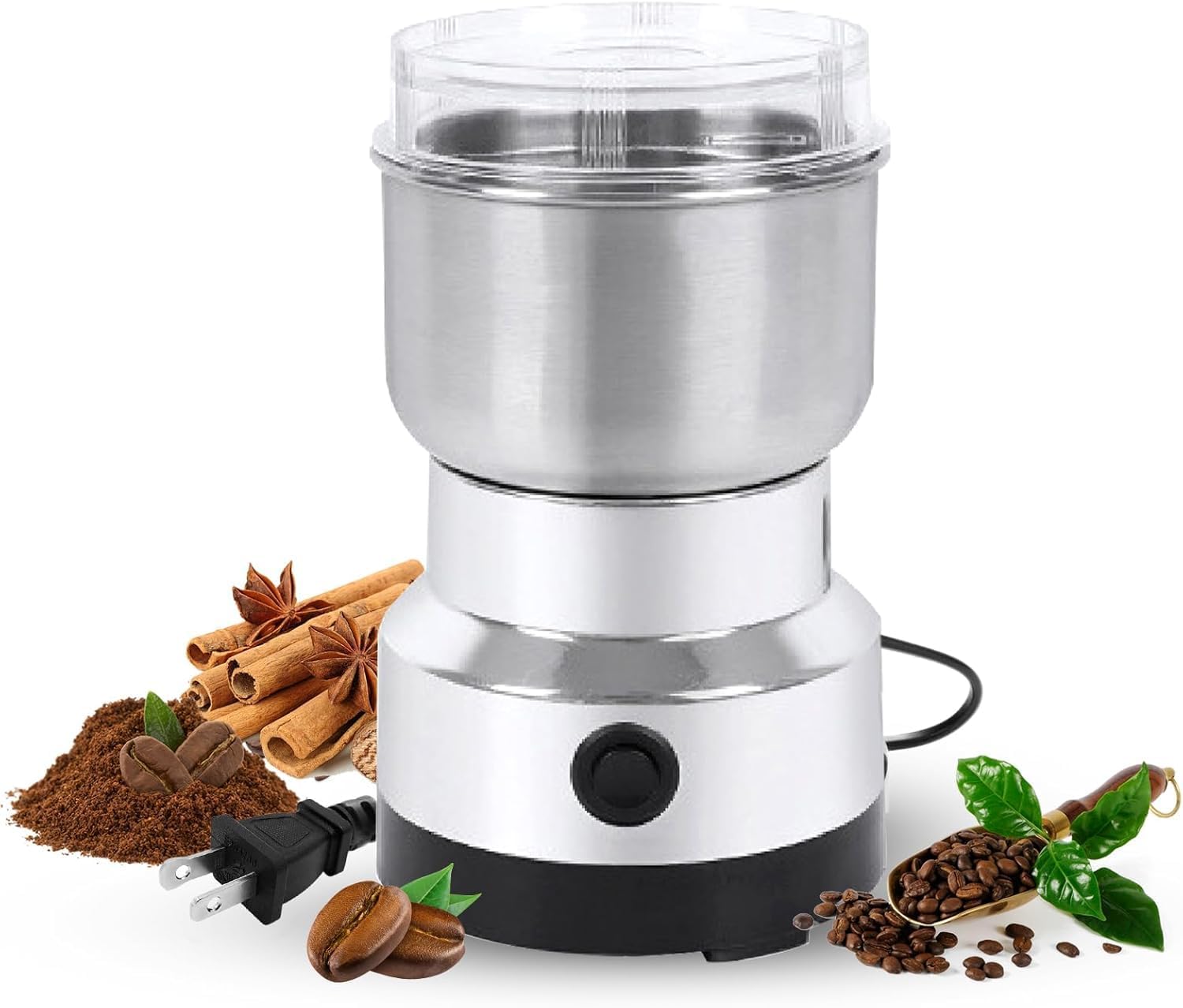 Spice Grinder, 150W Powerful Electric Coffee Bean Grinder with 4 Blades, Mini Home Grinder Smash Machine Spice Grinder Multi Function for Grain Nuts Seasoning Coffee Beans Spices