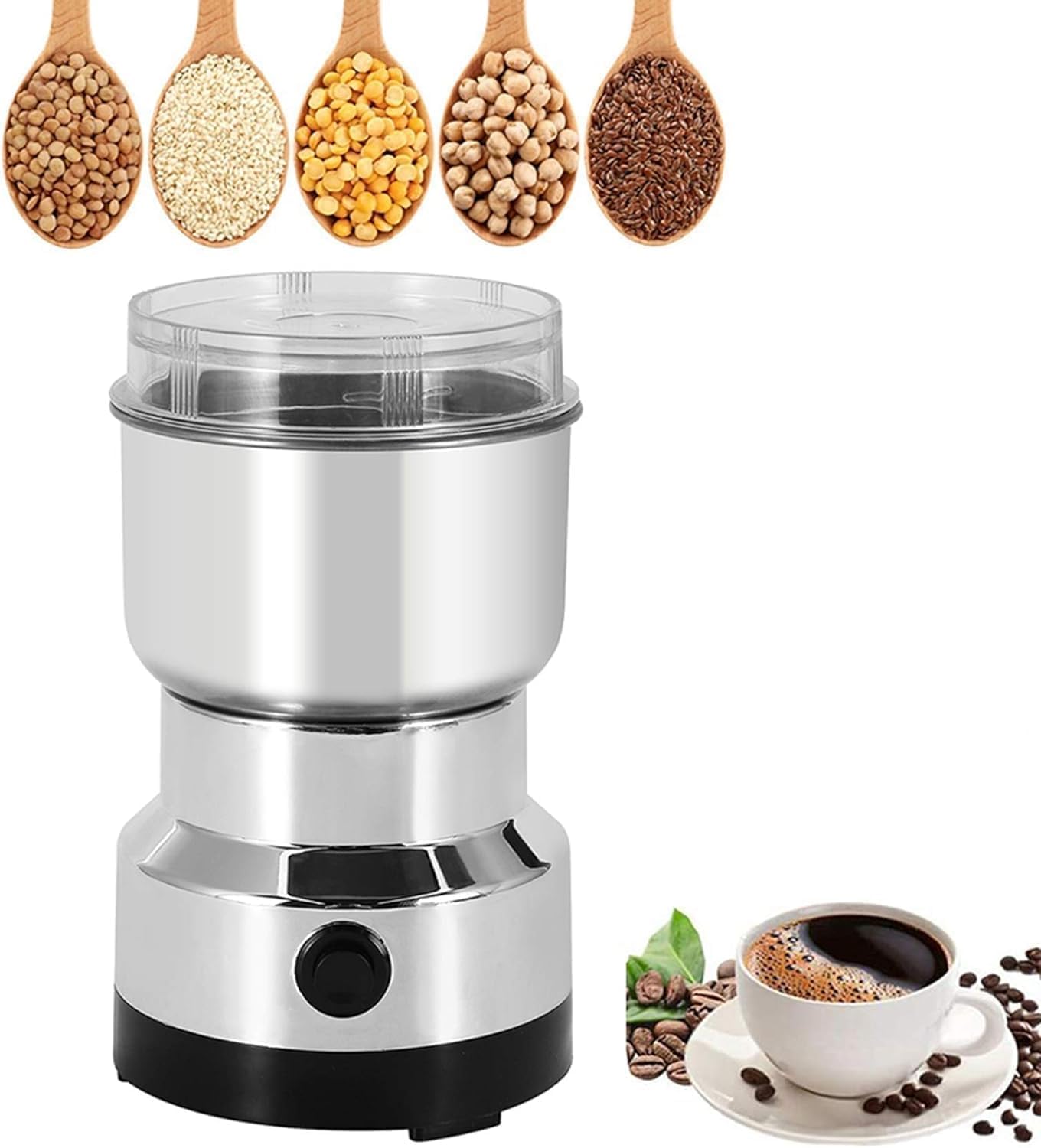 Spice Grinder, 150W Powerful Electric Coffee Bean Grinder with 4 Blades, Mini Home Grinder Smash Machine Spice Grinder Multi Function for Grain Nuts Seasoning Coffee Beans Spices