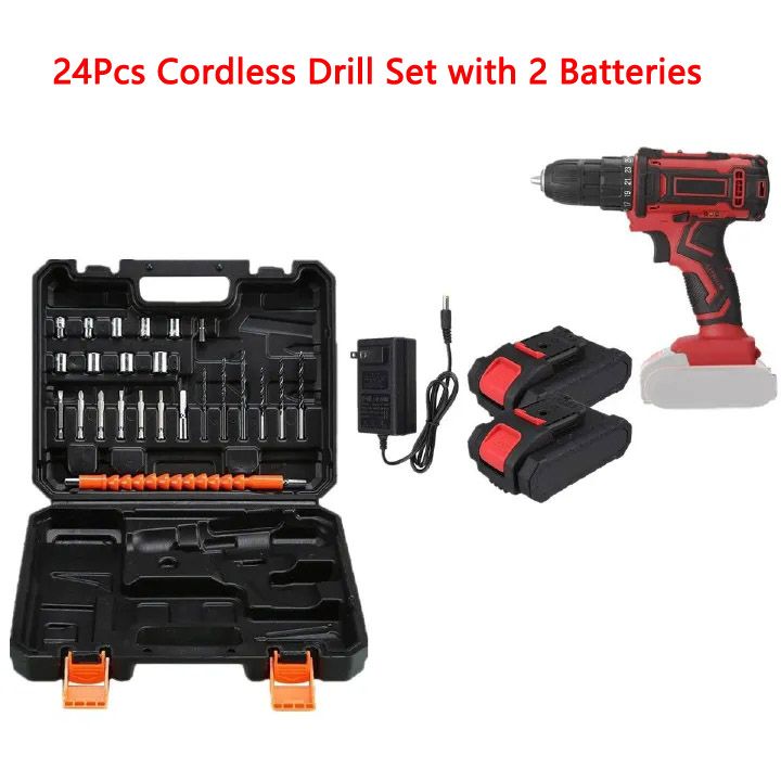 24Pcs Cordless Drill Set, 21V Power Drill set with 2 Batteries and Charger, Full Home Power Tool Kit，Household Tool Bag Set with Electric Drill Driver for Garden Office Repair Maintain