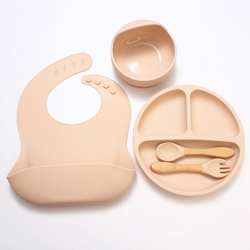 5PCS Silicone Baby Feeding Set, Baby Led Weaning Supplies with Suction Bowl Divided Plate, Toddler Self Feeding Dish Set with Spoons Forks Sippy Cup Adjustable Bib, Baby Eating Utensils Baby Bowl Plat