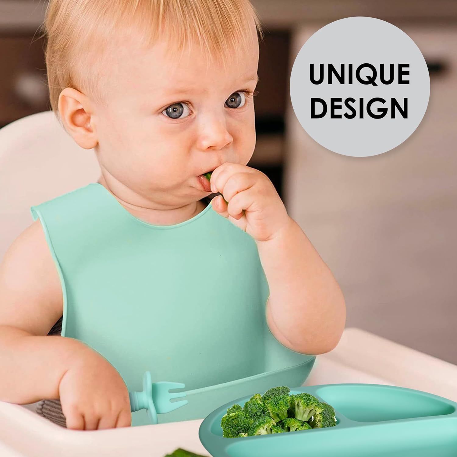 5PCS Silicone Baby Feeding Set, Baby Led Weaning Supplies with Suction Bowl Divided Plate, Toddler Self Feeding Dish Set with Spoons Forks Sippy Cup Adjustable Bib, Baby Eating Utensils Baby Bowl Plat