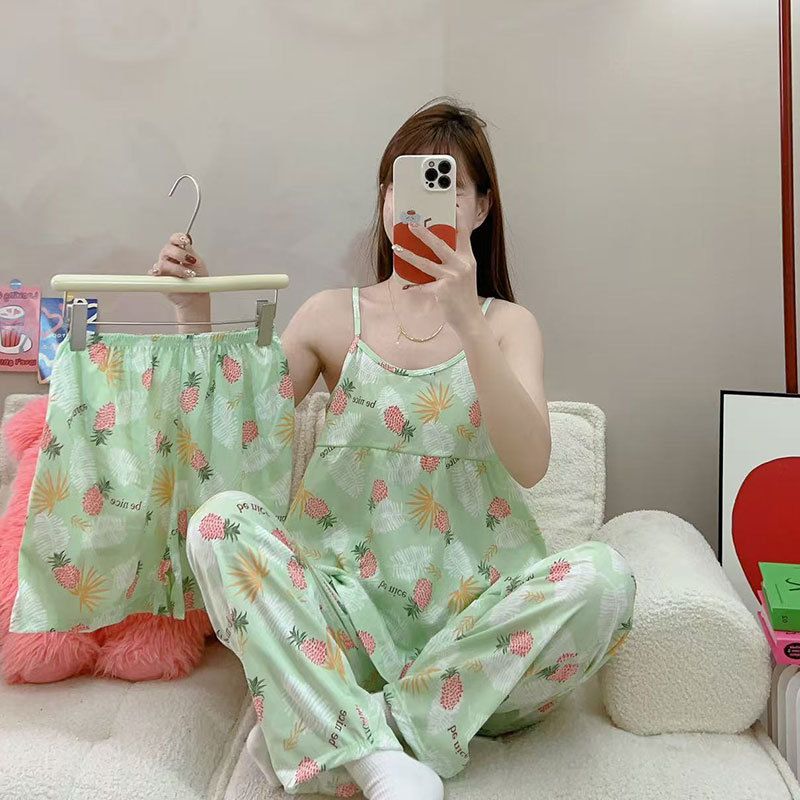 3pcs Women's Printed Vest Shorts Pants Home Wear Set Casual Pajamas Set Women's Large Size Pajama Set  Ladies Pajama Set
