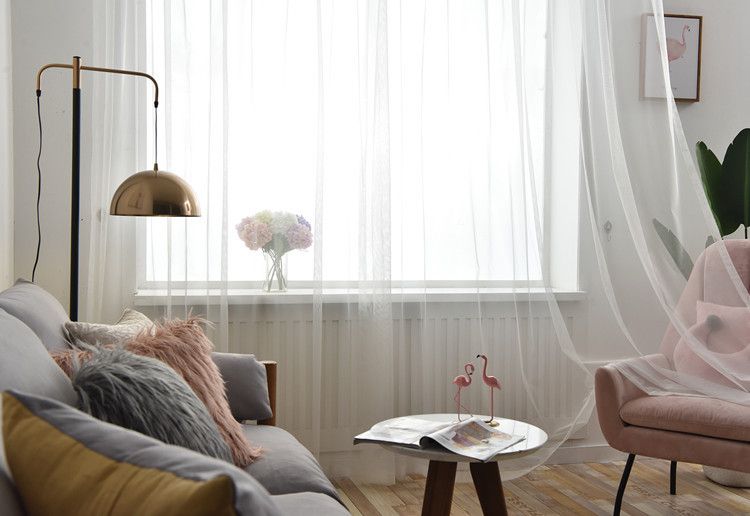 2pcs white Sheer Curtains - Ring Top Window Curtains Basket Semi Shading Living Room Bedroom Decoration Curtain