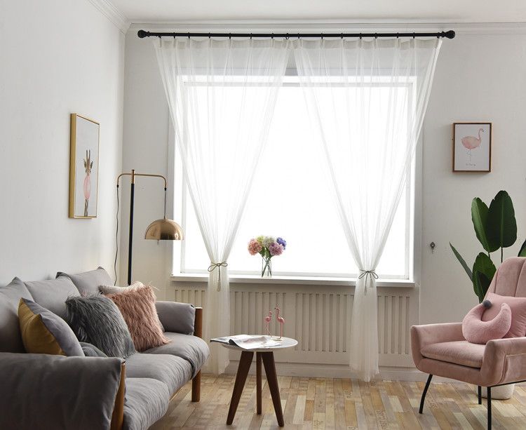 2pcs white Sheer Curtains - Ring Top Window Curtains Basket Semi Shading Living Room Bedroom Decoration Curtain