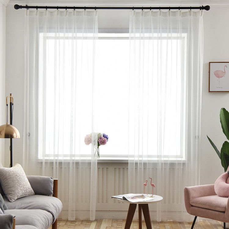 2pcs white Sheer Curtains - Ring Top Window Curtains Basket Semi Shading Living Room Bedroom Decoration Curtain