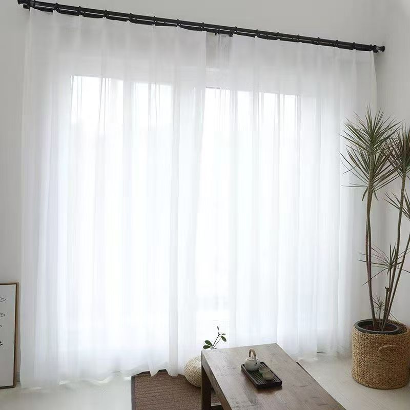 2pcs white Sheer Curtains - Ring Top Window Curtains Basket Semi Shading Living Room Bedroom Decoration Curtain