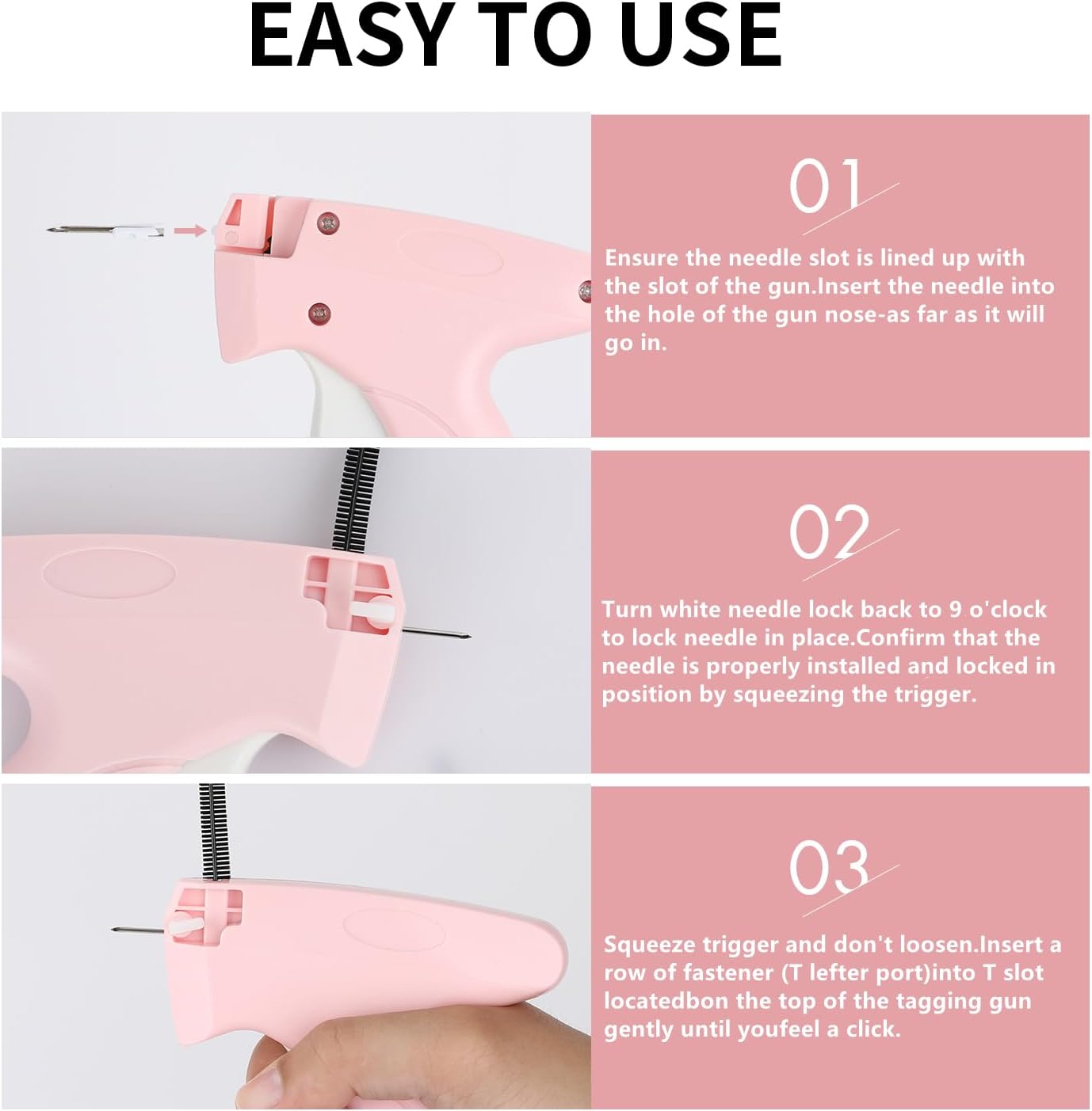 Stitch Gun for Clothes,Mini Quick Stitch Sewing Gun -Clothing Tag Gun 5 Needles,1000Black & 1000 White Fasteners(Pink)