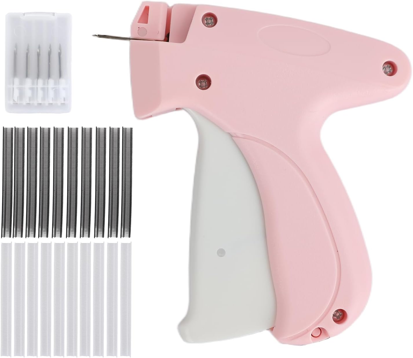 Stitch Gun for Clothes,Mini Quick Stitch Sewing Gun -Clothing Tag Gun 5 Needles,1000Black & 1000 White Fasteners(Pink)