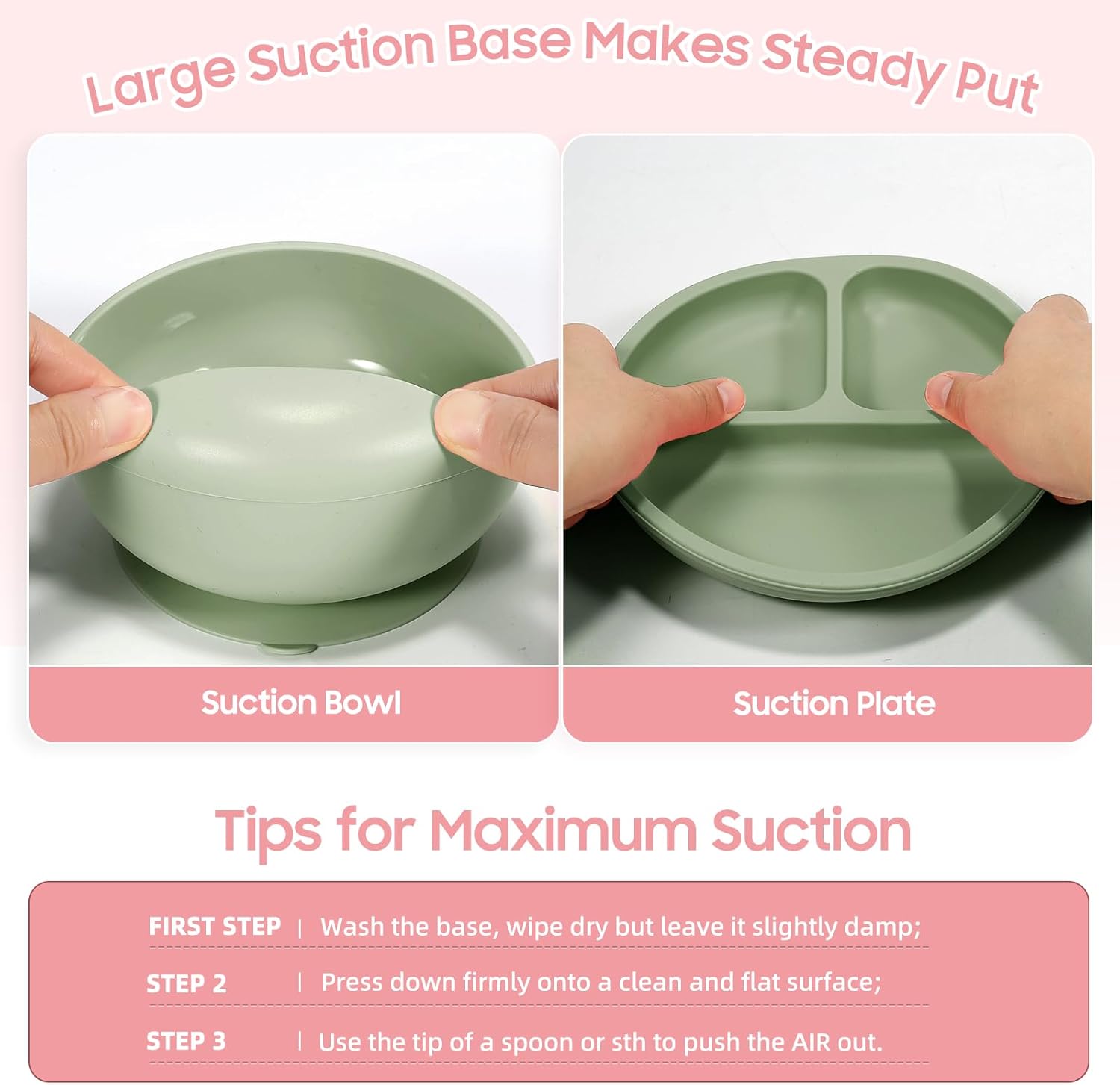 8 pcs Silicone Baby Feeding Set, Baby Led Weaning Supplies with Suction Bowl Divided Plate, Self Feeding Spoons Forks Sippy Cup Adjustable Bib, Eating Utensils for 6+ Months (Green)
