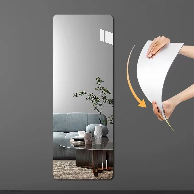 40*60CM  Stick Wall Mirror Self-Adhesive Home Gym Mirrors Wall Mounted Mirror Glass Frameless Full Length Mirror Tiles for Home Gym, Bedroom, Door & Bathroom