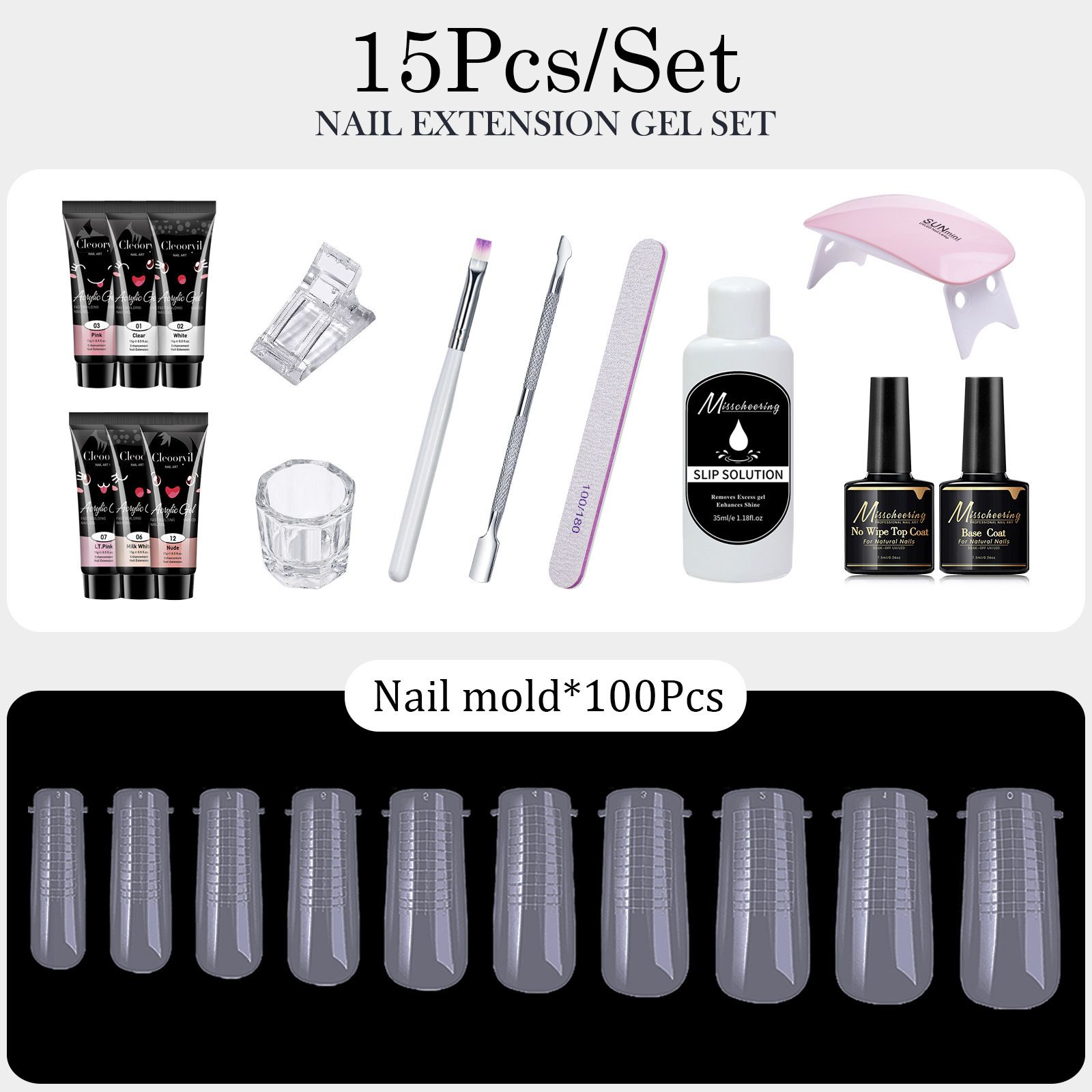 15pcs  Poly Extension Gel Manicure Kit  with light LED Mini  Nail Lamp  Nail Art Kits Poly Gel Nail Art Kits Christmas Gifts for Women Teens Girls
