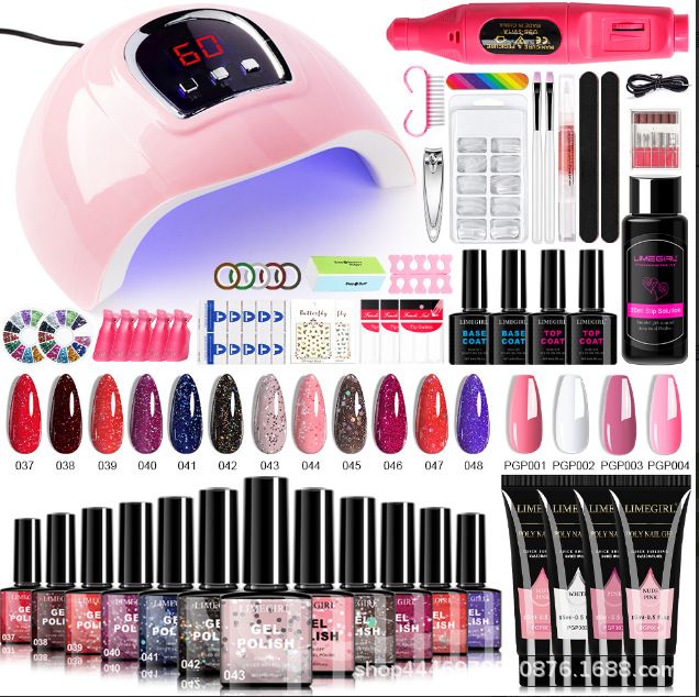 Gel Nail Polish Kit with 48w UV Light LED Nail Lamp and Drill Starter Kit ，4 Colors Poly Extension Gel Nail Kit  and 12 Colors Nail Polish Kit ，Manicure Tools Nail Art Nails DIY  Gifts for Women