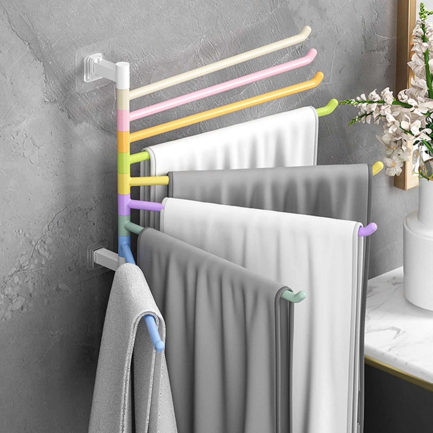 Rotating towel rack bathroom towel rack bathroom wall hanging towel bar toilet rack Storage Rack Organizer