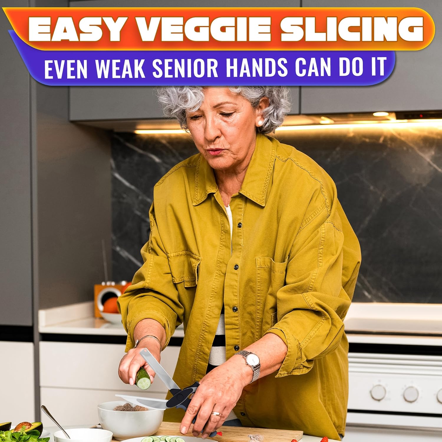 2 in 1 Kitchen Scissors for Food – Stainless Steel Blade & Plastic Cutting Board Scissors with Safety Lock | Tomato Knife, Fruit & Vegetable Cutter – Easy-to-Use Kitchen Shears for Meat, Cheese