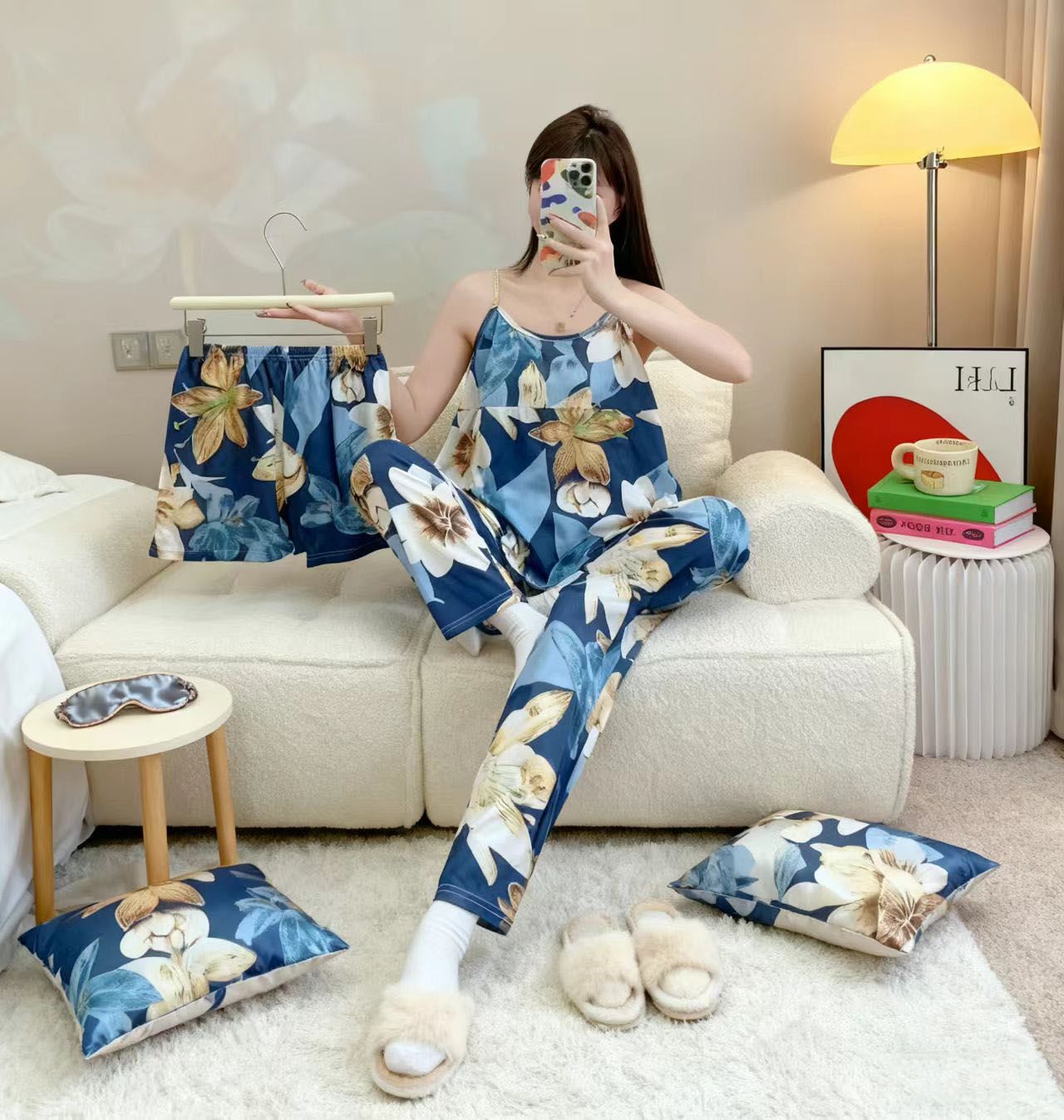 3pcs Women's Printed Vest Shorts Pants Home Wear Set Casual Pajamas Set Women's Large Size Pajama Set  Ladies Pajama Set