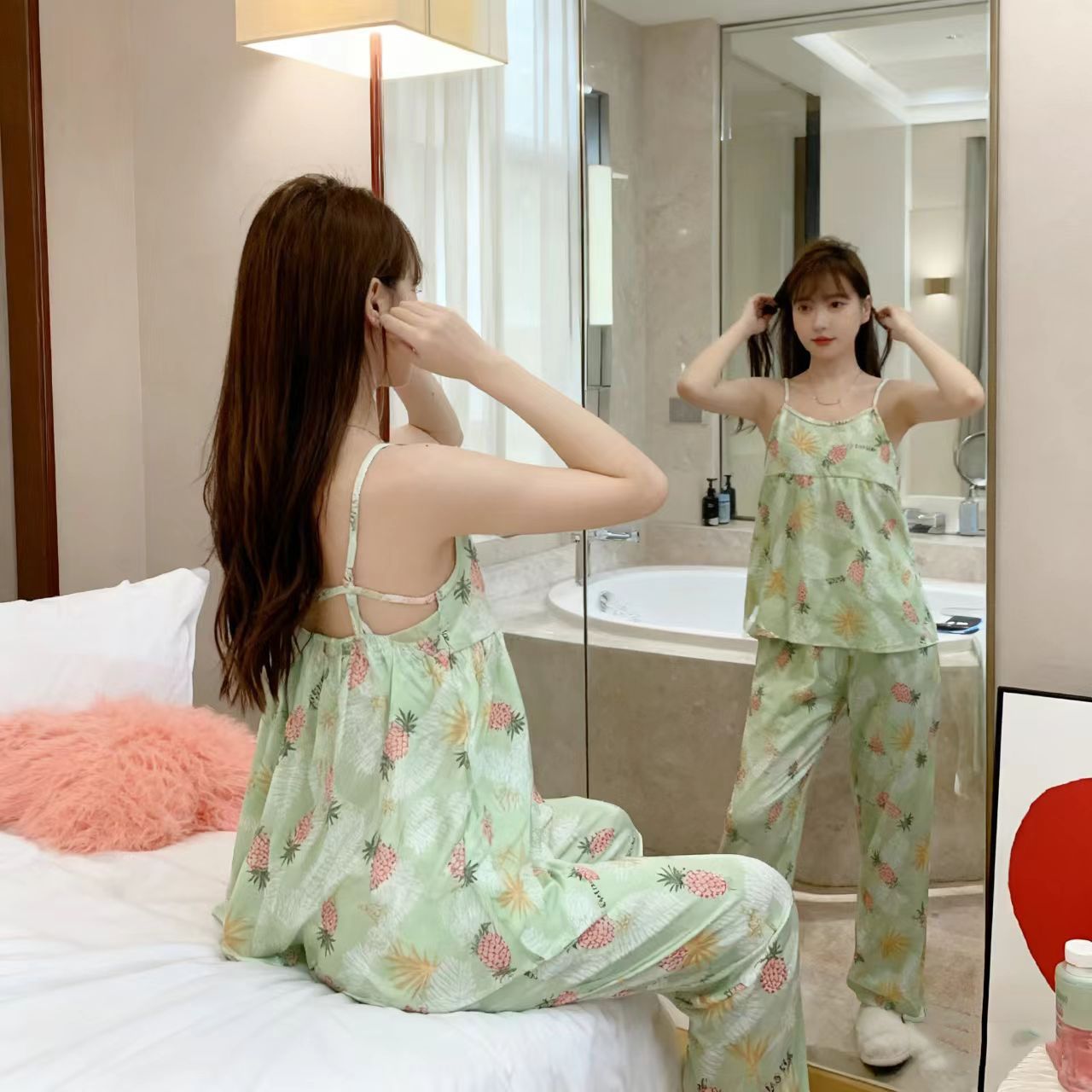 3pcs Women's Printed Vest Shorts Pants Home Wear Set Casual Pajamas Set Women's Large Size Pajama Set  Ladies Pajama Set