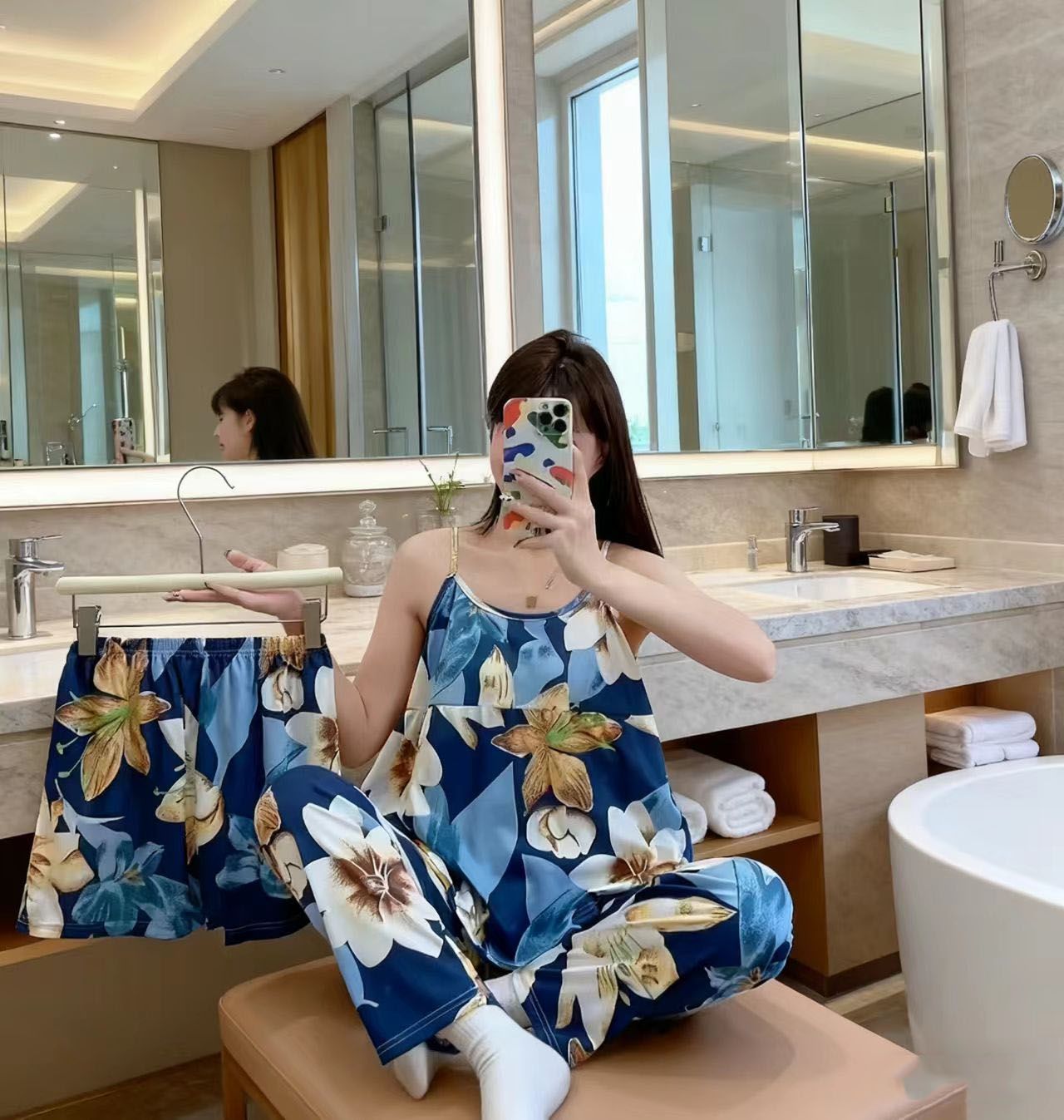 3pcs Women's Printed Vest Shorts Pants Home Wear Set Casual Pajamas Set Women's Large Size Pajama Set  Ladies Pajama Set