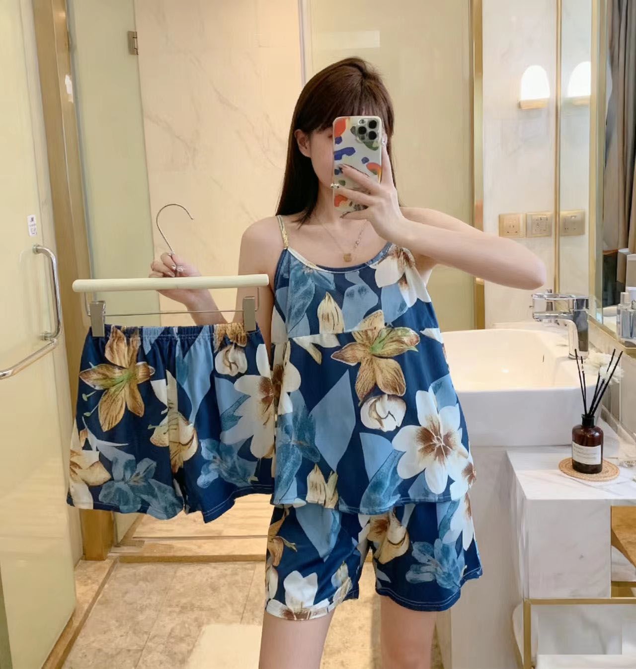 3pcs Women's Printed Vest Shorts Pants Home Wear Set Casual Pajamas Set Women's Large Size Pajama Set  Ladies Pajama Set