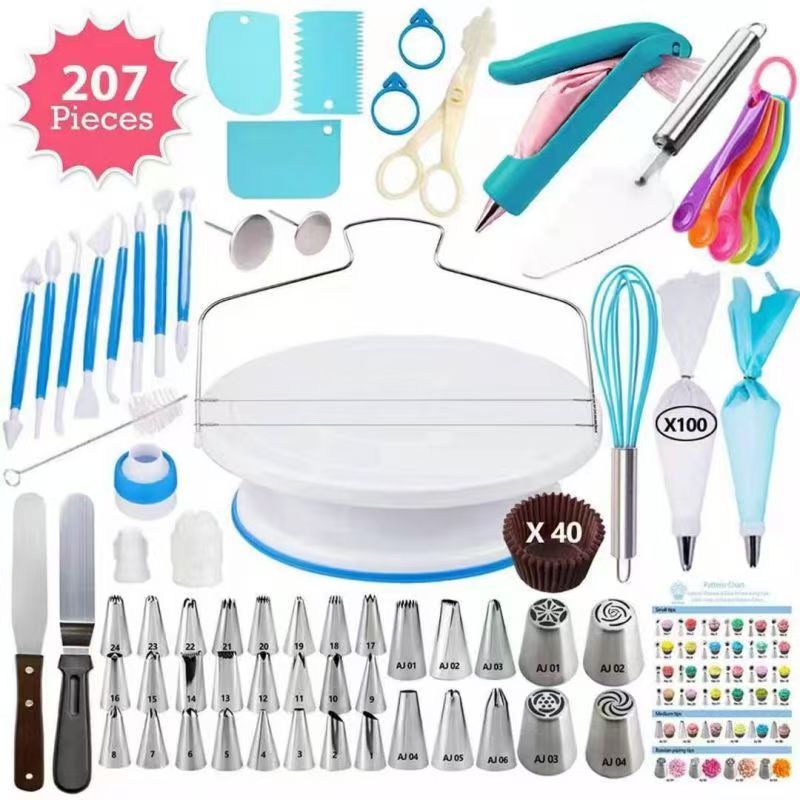 207 Piece Baking Tool Set Cake Decorating Kit,Cake Decor Cake Kit，Piping Bags and Tips Set,Cake Decorating Supplies,Frosting Piping Kit,Cake Baking Supplies for Beginners   Carving Pen Set